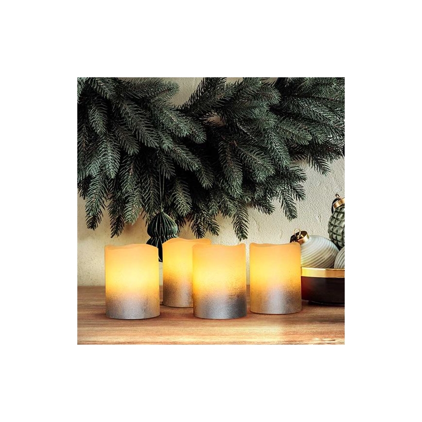 Set med 4 LED-ljus av naturligt vax, LED/1xCR2032, varmvit
