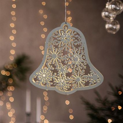 LED-juldekoration, 9× LED, drivs med 2× AA, varmvit bjällra