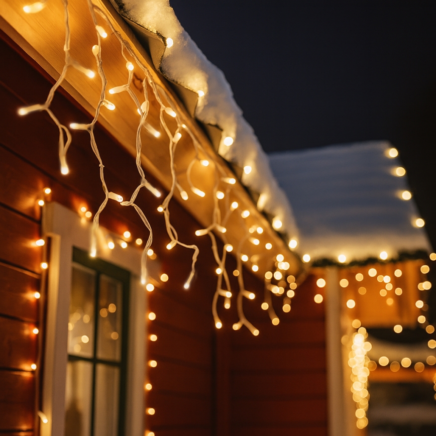 LED utomhus julgardin 360xLED/8 funktioner 15 m IP44 varmvit
