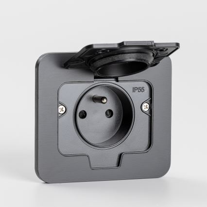 Utomhus inbyggd golv uttag IP55 svart rektangulär