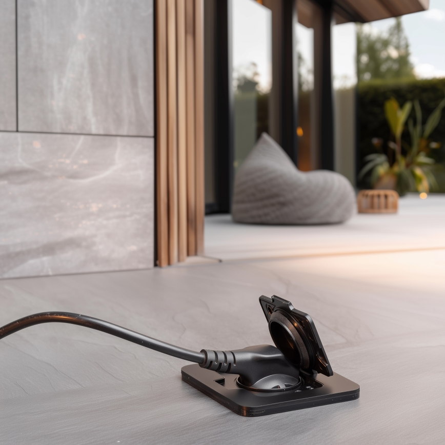 Utomhus inbyggd golv uttag IP55 svart rektangulär