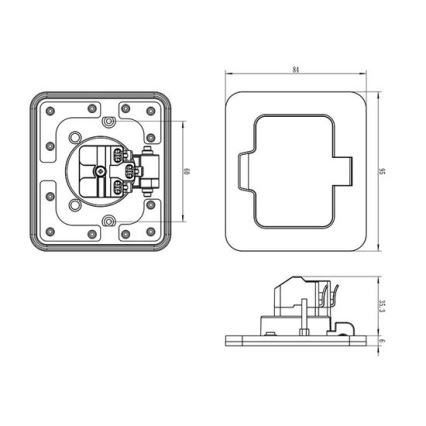 Utomhus inbyggd golv uttag IP55 svart rektangulär