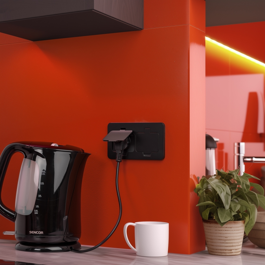 Utomhus inbyggd golv dubbelt uttag IP55 svart rektangulär