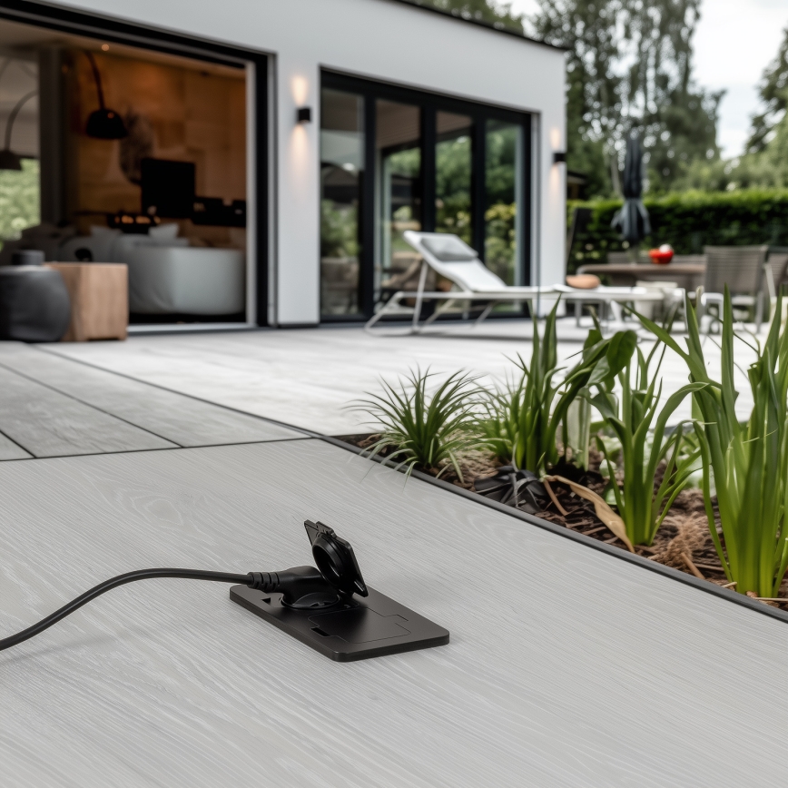 Utomhus inbyggd golv dubbelt uttag IP55 svart rektangulär