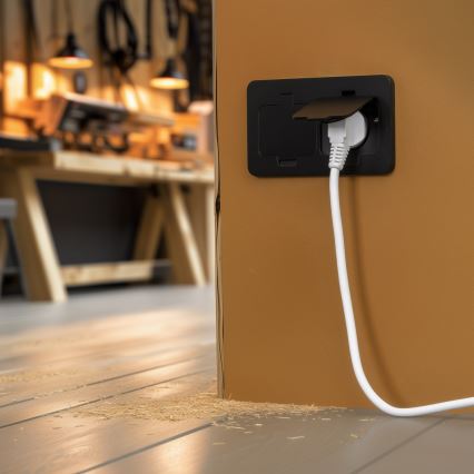 Utomhus inbyggd golv dubbelt uttag IP55 svart rektangulär