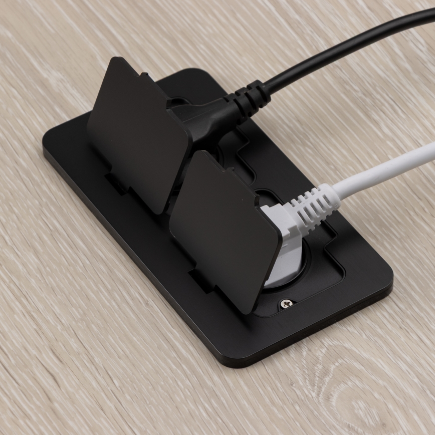 Utomhus inbyggd golv dubbelt uttag IP55 svart rektangulär