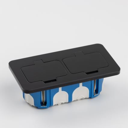 Utomhus inbyggd golv dubbelt uttag IP55 svart rektangulär