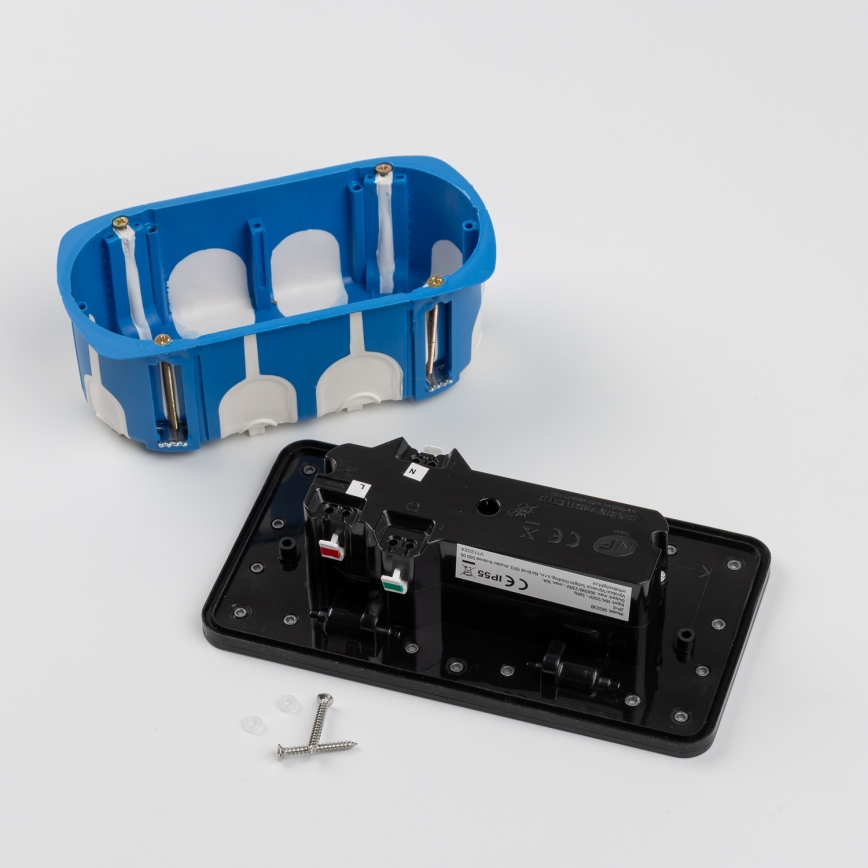 Utomhus inbyggd golv dubbelt uttag IP55 svart rektangulär