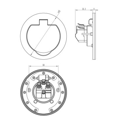Utomhus inbyggd golv socket IP55 rund