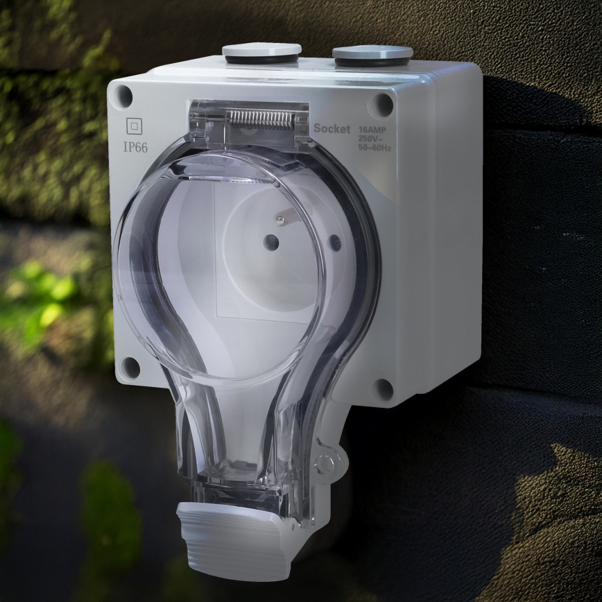 Uttag för fuktiga miljöer 230V/16A IP66