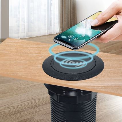 Inbyggd trådlös laddare + USB A+C svart