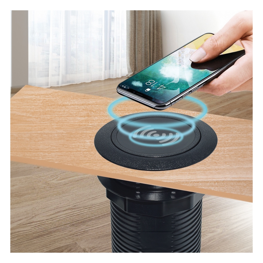 Inbyggd trådlös laddare + USB A+C svart