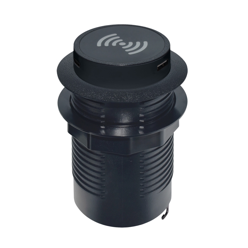 Inbyggd trådlös laddare + USB A+C svart