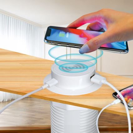 Inbyggd trådlös laddare + USB A+C vit