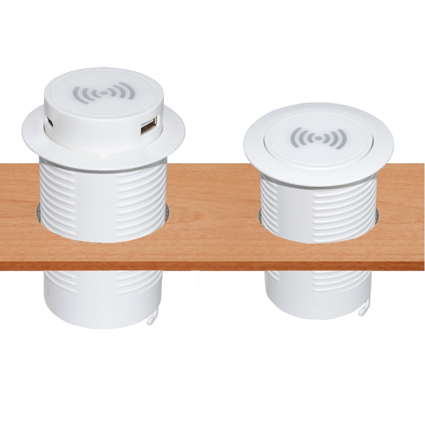 Inbyggd trådlös laddare + USB A+C vit