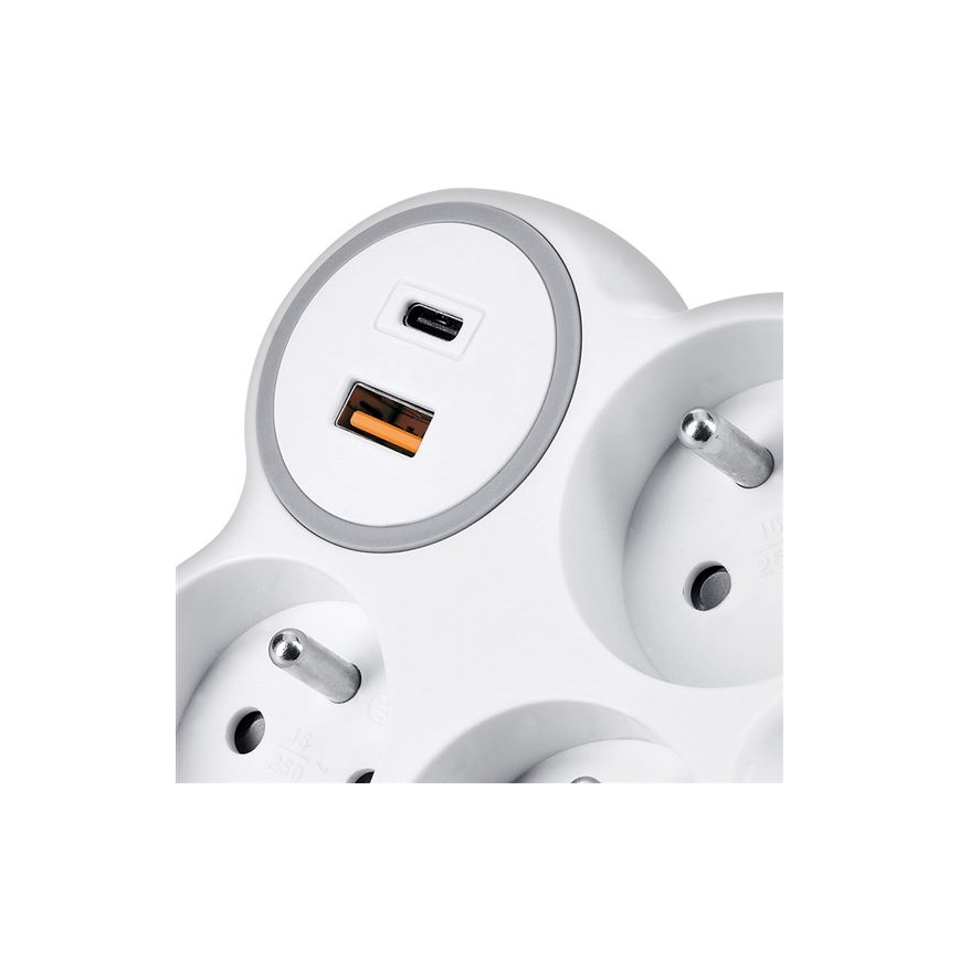 Grenuttag 3 x 16 A med USB-A och USB-C snabbladdare 20 W
