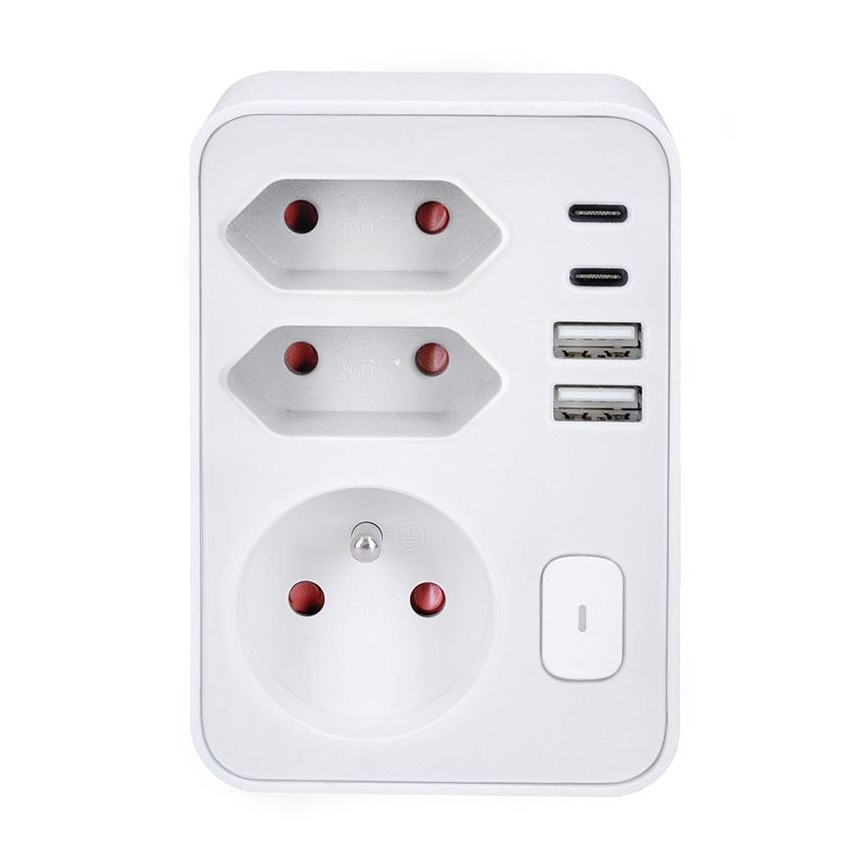 Grenuttag 1x16 A + 2x 2,5 A med 2x USB (A + C)-laddare, vitt