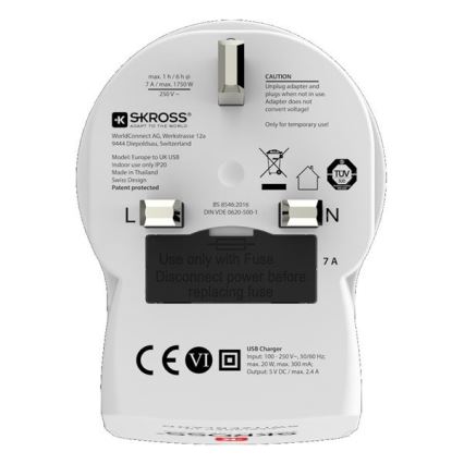 Reseadapter för Storbritannien 230V + 2x USB-uttag