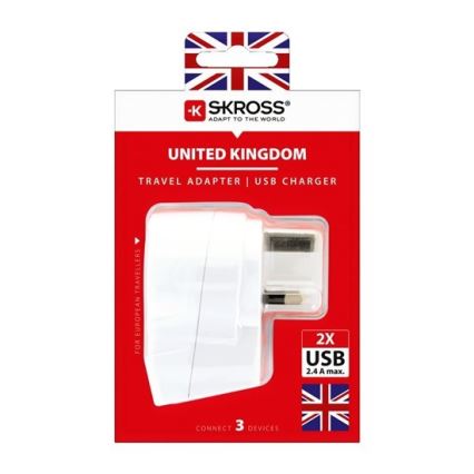 Reseadapter för Storbritannien 230V + 2x USB-uttag