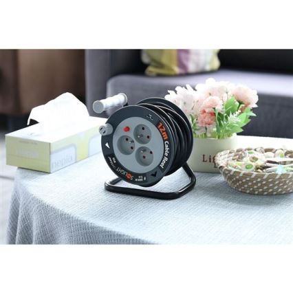 Förlängningskabel på kabeltrumma med 3 uttag, 12 m