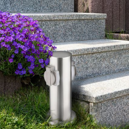 Utomhus eluttag pelare 2-vägs 230V IP44 matt krom rund