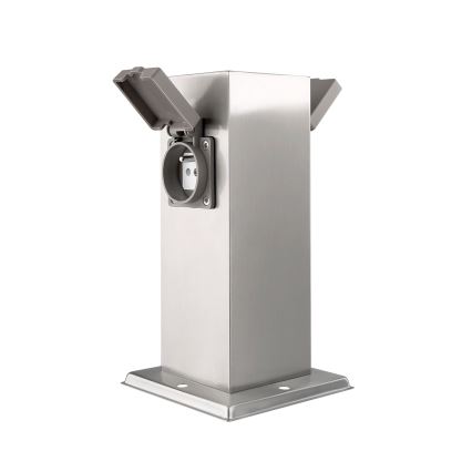 Utomhus eluttag pelare 2-vägs 230V IP44 matt krom fyrkantig