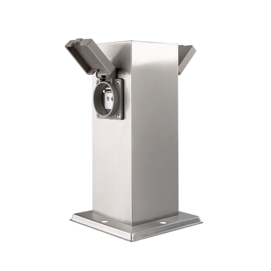 Utomhus eluttag pelare 2-vägs 230V IP44 matt krom fyrkantig