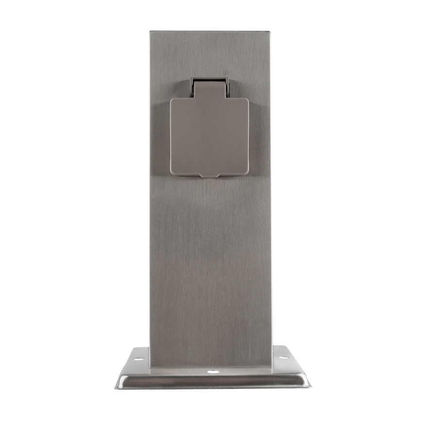 Utomhus eluttag pelare 2-vägs 230V IP44 matt krom fyrkantig