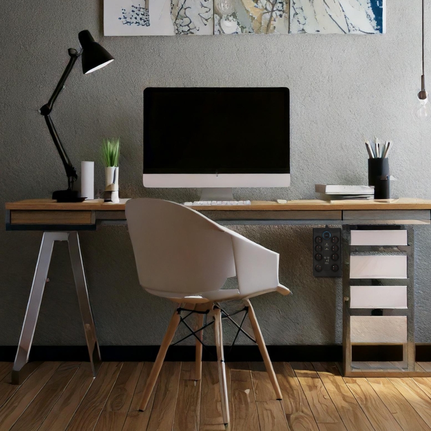 Grenuttag med strömbrytare och överspänningsskydd, 8 uttag, Typ E + 1x USB-A + 1x USB-C, 2 m, svart