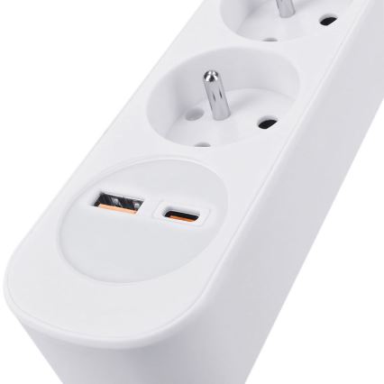 Förlängningskabel med strömbrytare, 3 uttag och USB A- och C-laddning, 3 m