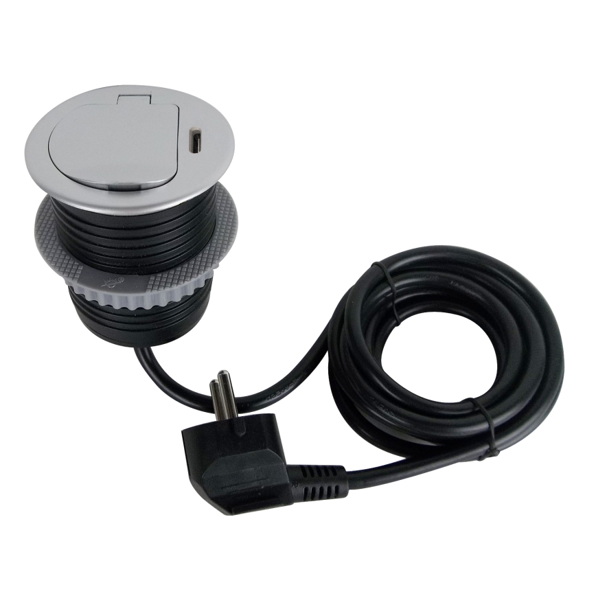 Uttagspelare för bordsskiva 1x230V + USB-C Power Delivery silver/svart
