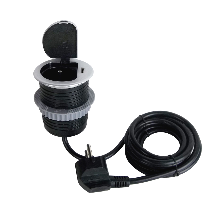 Uttagspelare för bordsskiva 1x230V + USB-C Power Delivery silver/svart