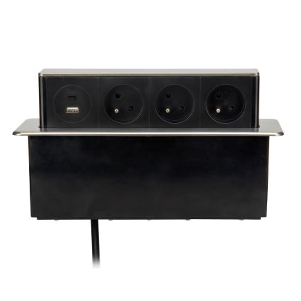 Uttagsstolpe för skrivbordsskiva, 3 x 230 V + USB-A + USB-C