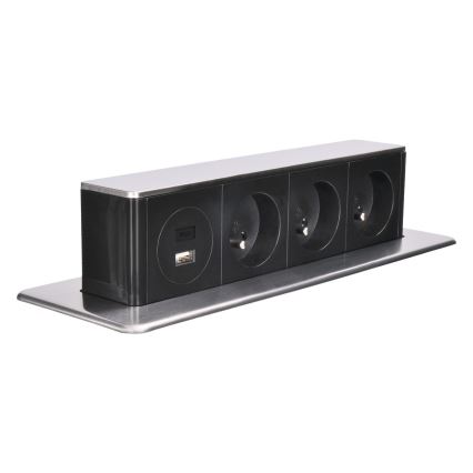 Uttagsstolpe för skrivbordsskiva, 3 x 230 V + USB-A + USB-C