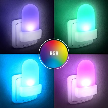 LED RGB Orienteringslampa med skymningssensor för vägguttag LED/0,5W/230V