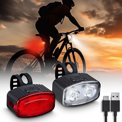 SET 2x LED Dimbara uppladdningsbara cykellampor 350 mAh IP44 röd/vit