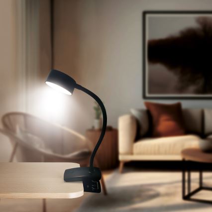 LED Dimbart flexibelt uppladdningsbart skrivbordslampa med klämma LED/2W/1800 mAh 3000/4000/6500K svart