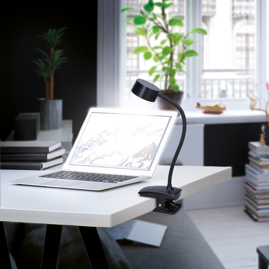 LED Dimbart flexibelt uppladdningsbart skrivbordslampa med klämma LED/2W/1800 mAh 3000/4000/6500K svart