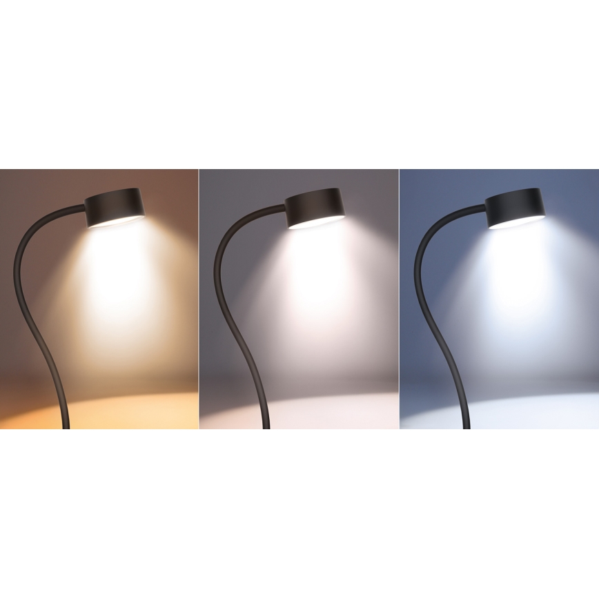 LED Dimbart flexibelt uppladdningsbart skrivbordslampa med klämma LED/2W/1800 mAh 3000/4000/6500K svart