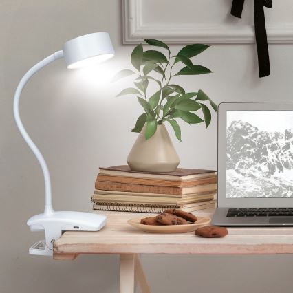 LED Dimbart flexibelt uppladdningsbart skrivbordslampa med klämma LED/2W/1800 mAh 3000/4000/6500K vit