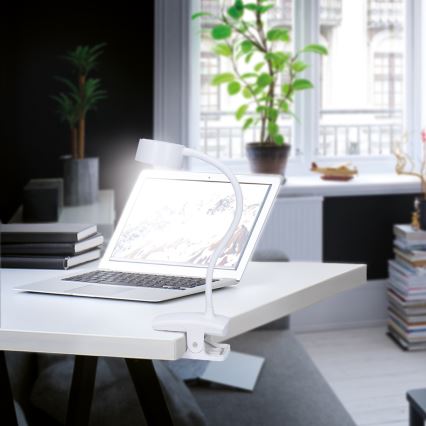 LED Dimbart flexibelt uppladdningsbart skrivbordslampa med klämma LED/2W/1800 mAh 3000/4000/6500K vit