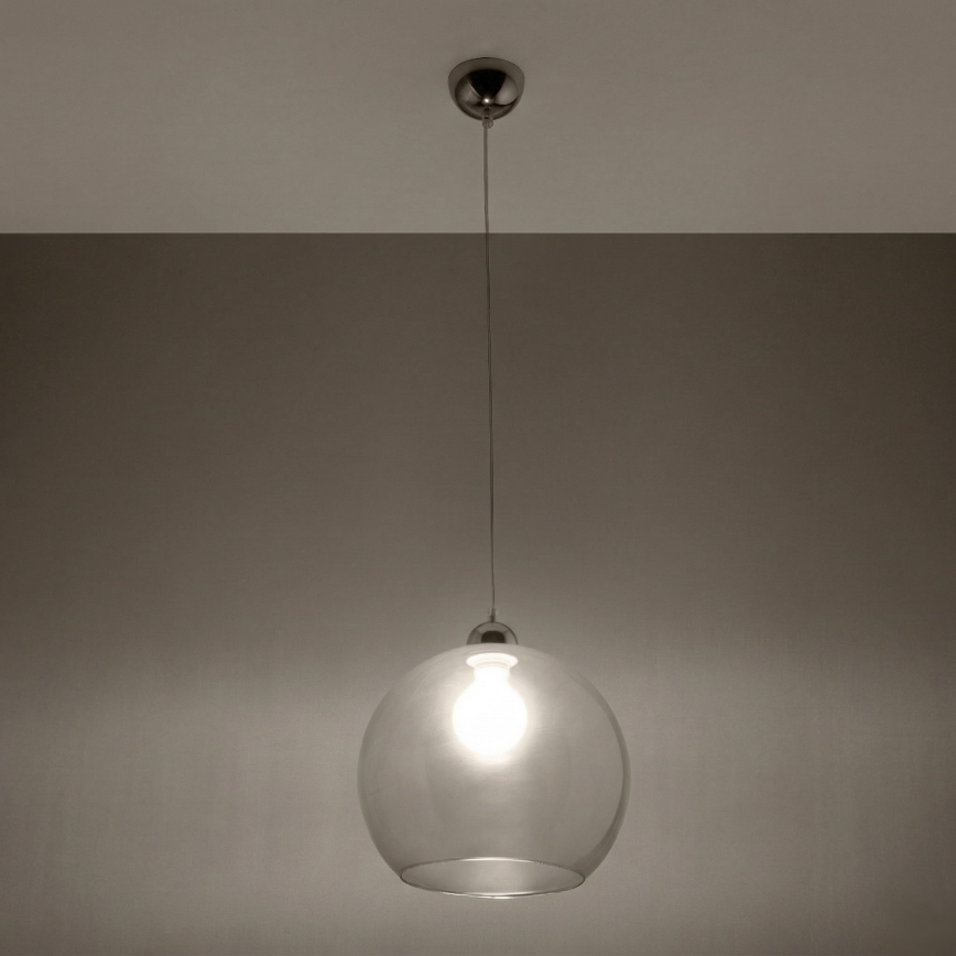 Pendel med sladd BALL 1xE27/15W/230V Ø 30 cm klarglas/polerad krom