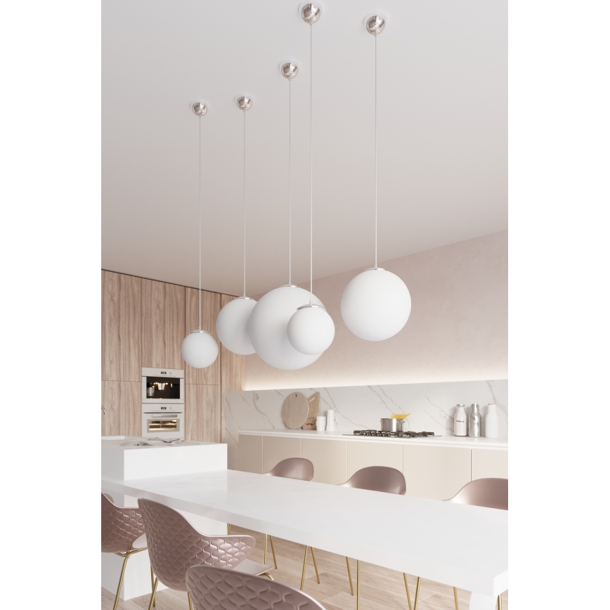 Pendellampa med kabel UGO 1xE27/15W/230V Ø 40 cm vit/blank krom