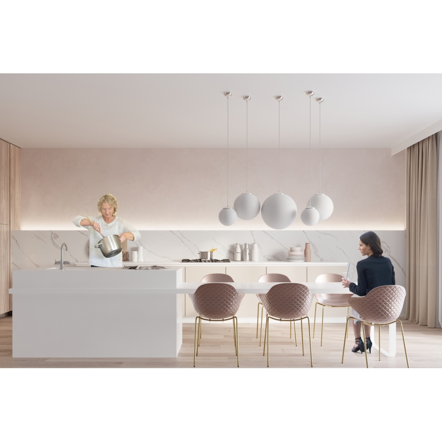 Pendellampa med kabel UGO 1xE27/15W/230V Ø 40 cm vit/blank krom