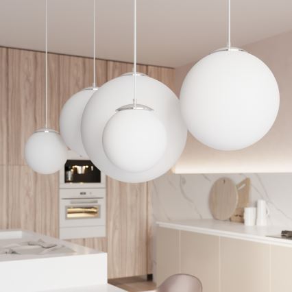 Pendellampa med kabel UGO 1xE27/15W/230V Ø 40 cm vit/blank krom
