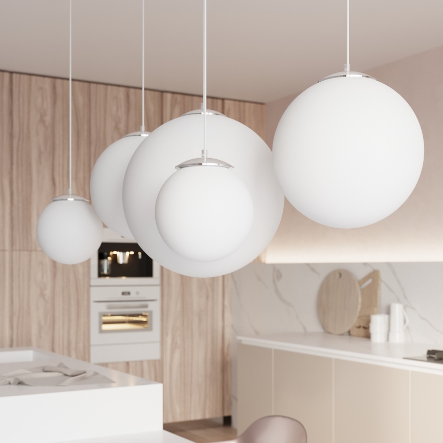 Pendellampa med kabel UGO 1xE27/15W/230V Ø 40 cm vit/blank krom