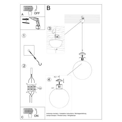 Pendellampa med kabel UGO 1xE27/15W/230V Ø 40 cm vit/blank krom