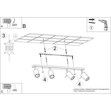 Spotlight RING 4L 4xGU10/10W/230V svart