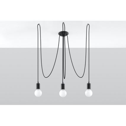 Ljuskrona med textilsladd EDISON 3 3xE27/60W/230V spindel svart