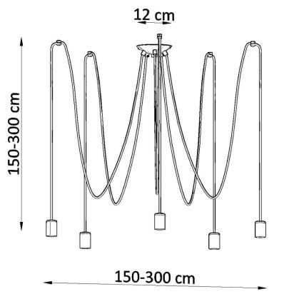 Ljuskrona med textilsladd EDISON 5 5xE27/60W/230V spindel svart